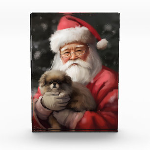 Japanischer Chin mit Weihnachtsfeiertag Fotoblock