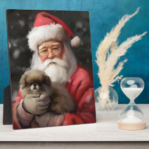 Japanischer Chin mit Weihnachtsfeiertag Fotoplatte