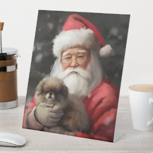 Japanischer Chin mit Weihnachtsfeiertag Sockelschild