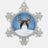 Japanischer Chin Reindeer Schneeflocken Zinn-Ornament (Vorderseite)