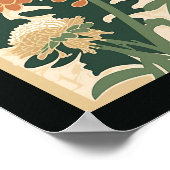 Japanischer Chrysanthemabdruck | grün und orange Poster (Ecke)