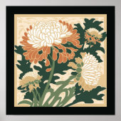 Japanischer Chrysanthemabdruck | grün und orange Poster (Vorne)