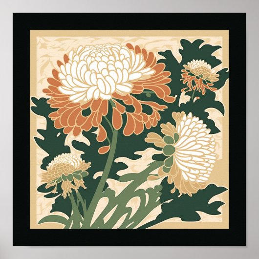 Japanischer Chrysanthemabdruck | grün und orange Poster (Vorne)
