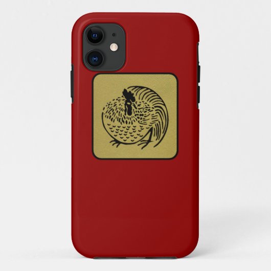 Japanischer Clan Kamon Red Laquer und Gold Rooster Case-Mate iPhone Hülle (Rückseite)