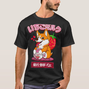 Japanischer Corgi Frucht Erdbeermilch Frauen Mädch T-Shirt