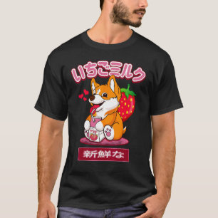 Japanischer Corgi Frucht Erdbeermilch Frauen Mädch T-Shirt