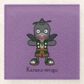 Japanischer Crow Tengu: Cartoon Yokai Glasuntersetzer (Vorderseite)