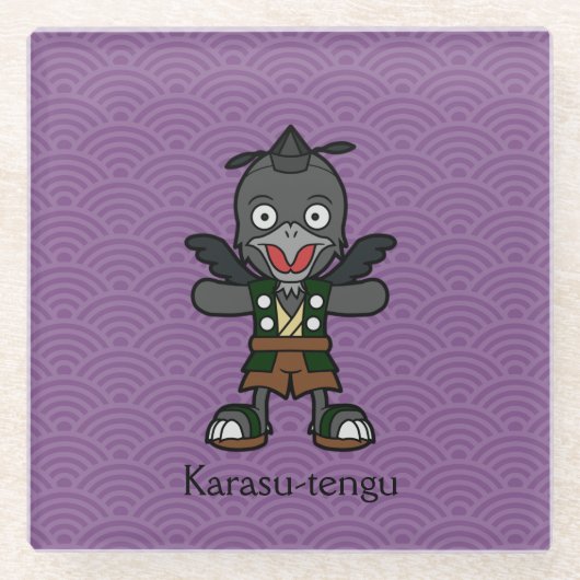 Japanischer Crow Tengu: Cartoon Yokai Glasuntersetzer (Vorderseite)