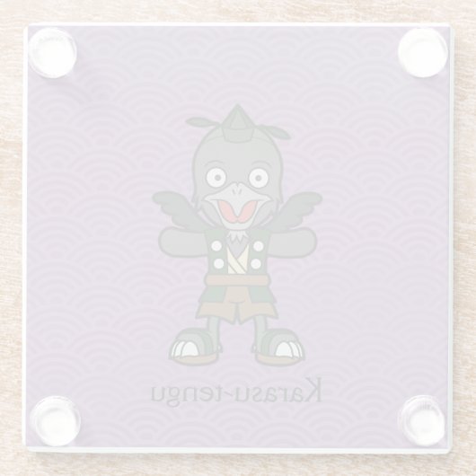 Japanischer Crow Tengu: Cartoon Yokai Glasuntersetzer (Rückseite)