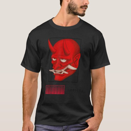 Japanischer Demon Art Devil Face Oni Skull Harajuk T-Shirt (Vorderseite)