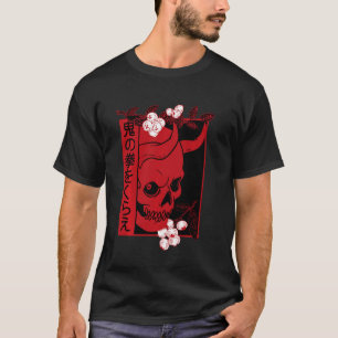 Japanischer Demon Art Face Skull Devil Oni Harajuk T-Shirt