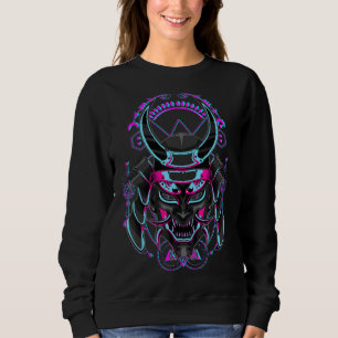 japanischer Demon Samurai Oni Face Mask Glitch Sweatshirt