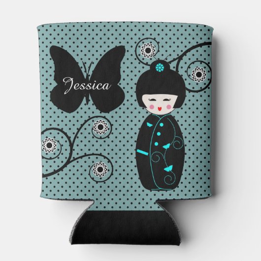 Japanischer Doll Polka Dot Personalisiert Dosenkühler (Rückseite)