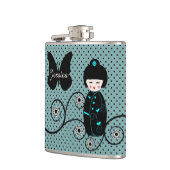 Japanischer Doll Polka Dot Personalisiert Flachmann (Links)