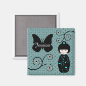 Japanischer Doll Polka Dot Personalisiert Magnet (Vorderseite/Rückseite)