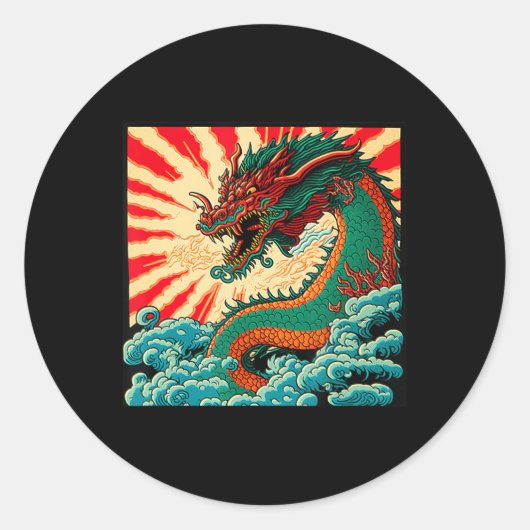 Japanischer Drache Anime Japan chinesische Drachen Runder Aufkleber (Vorderseite)