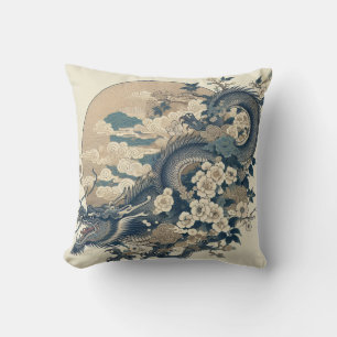 Japanischer Drache & Blüten-Kissenbezug Kissen