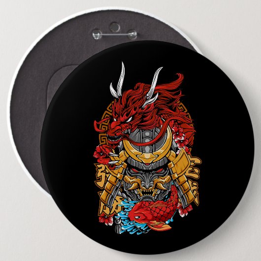 Japanischer Drache Cyberpunk Samurai Koi Fish Aest Button (Vorne & Hinten)