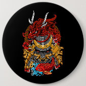 Japanischer Drache Cyberpunk Samurai Koi Fish Aest Button (Vorderseite)
