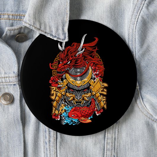 Japanischer Drache Cyberpunk Samurai Koi Fish Aest Button (Beispiel)