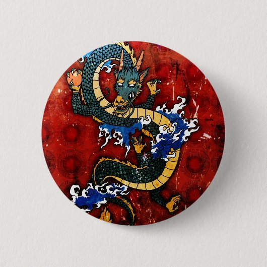 Japanischer Drache - gutes Glück Button (Vorderseite)