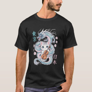 Japanischer Drache Kawaii Cello Katze Musik Band O T-Shirt