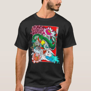 japanischer Drache Koi Carp Nishikigoi Blume T-Shirt