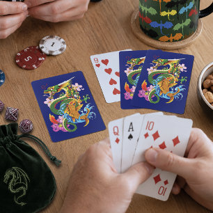 Japanischer Drache Koi Lotus Mythisch Asiatisch Bl Spielkarten