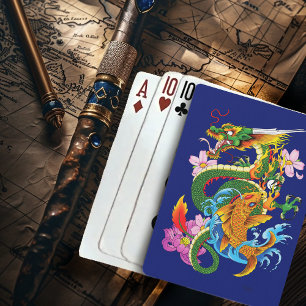 Japanischer Drache Koi Lotus Mythisch Asiatisch Bl Spielkarten
