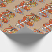 Japanischer Drache mit Katana-Schwertpapier Geschenkpapier (Ecke)