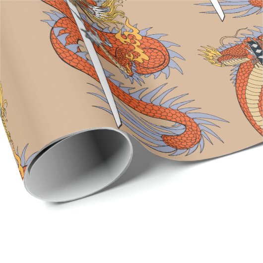 Japanischer Drache mit Katana-Schwertpapier Geschenkpapier (Rolleneckpunkt)