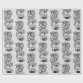 Japanischer Drache mit Katana-Schwertpapier Geschenkpapier (Flach)