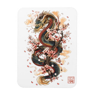 Japanischer Drache mit Kirschblüten   Sakura-Mytho Magnet