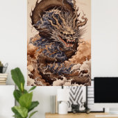 Japanischer Drache mit Schlangenform mit Kanagaw Poster (Heimbüro)