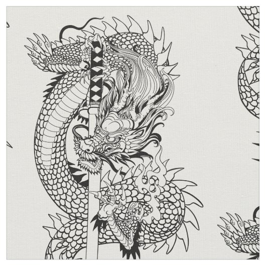 Japanischer Drache mit Schwertgewebe Katana Stoff (Nahaufnahme)