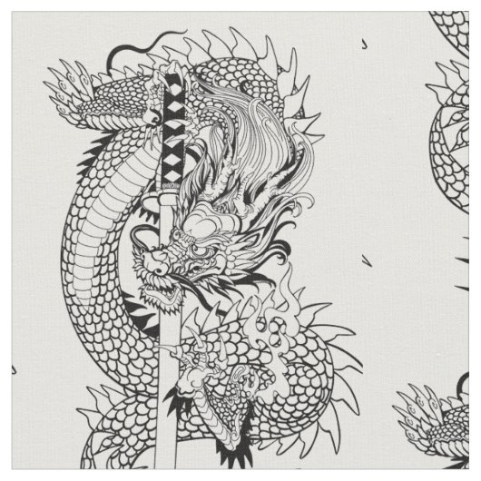 Japanischer Drache mit Schwertgewebe Katana Stoff (Nahaufnahme)