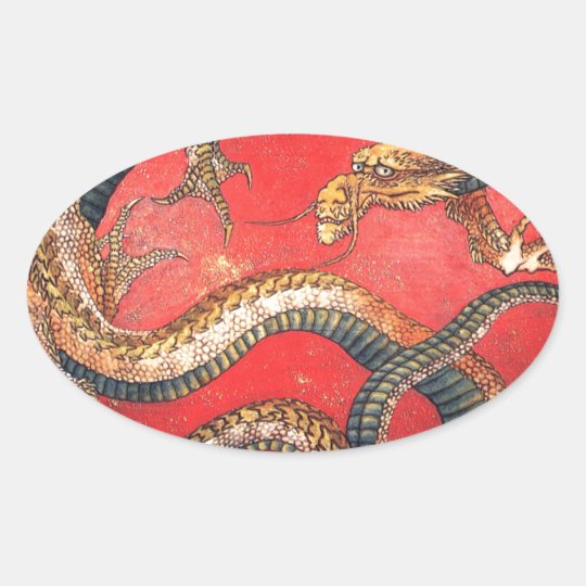 Japanischer Drache Ovaler Aufkleber