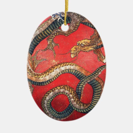 Japanischer Drache Ovales Keramik Ornament
