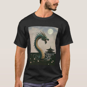 Japanischer Drache Sakura Blüten Vollmond Fantasy  T-Shirt