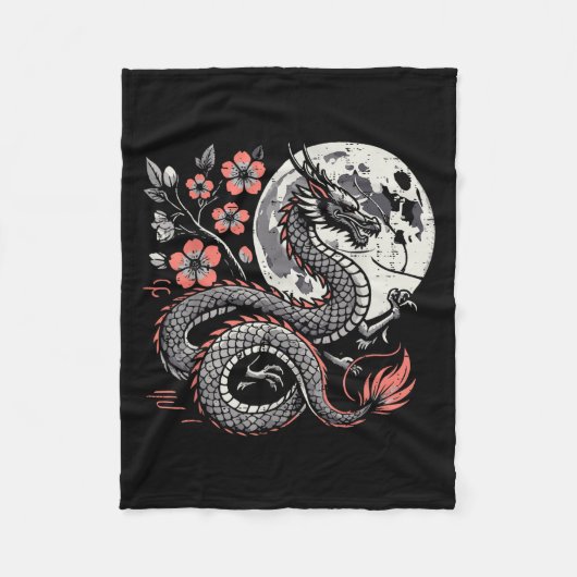Japanischer Drache Sakura Moon Cherry Blossom Men  Fleecedecke (Vorderseite)