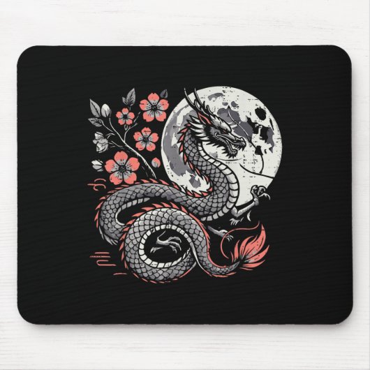 Japanischer Drache Sakura Moon Cherry Blossom Men Mousepad (Vorne)