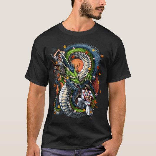 Japanischer Drache Samurai T-Shirt (Vorderseite)
