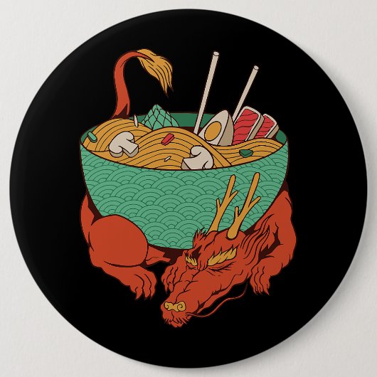 Japanischer Drache schlafend mit Ramen Bowl Ramen Button (Vorderseite)