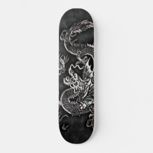 Japanischer Drache Schwarz, Silber Vintage Deck Skateboard