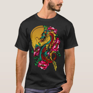 Japanischer Drache Tattoo Gold Sun Lotus T-Shirt