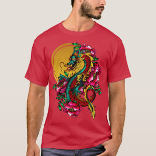Japanischer Drache Tattoo Gold Sun Lotus T-Shirt