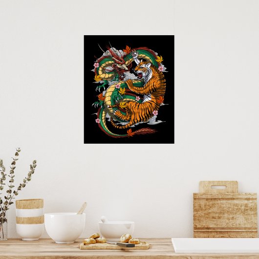 Japanischer Drache Tiger Battle Poster (Küche)