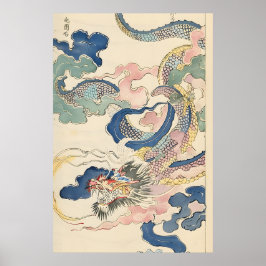 Japanischer Drache Ukiyo-e Kunst Druck Edo-Zeit Wo Poster