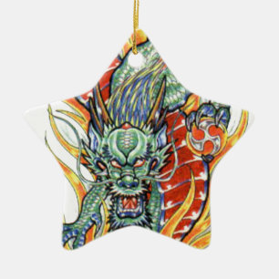 Japanischer Drache und Lotusblume Keramikornament