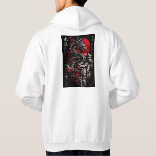 Japanischer Drache und roter Sonnen-Samurai-Wandku Hoodie